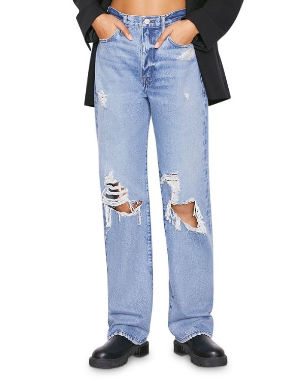 Le Jane Distressed Straight Leg Jeans in Sunkissed