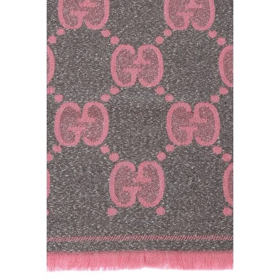 Grey / Pink Gg Logo Wool Scarf