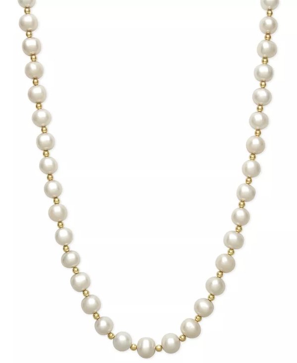 Cultured Freshwater Pearl (7-1/2mm) and Bead Necklace in 14k Gold