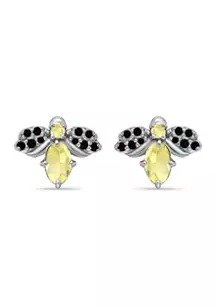 1 ct. t.w. Citrine and Black Spinel Bee Earrings, Sterling Silver