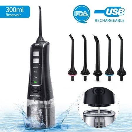 Cordless Water Flosser Portable Professional Dental Oral Irrigator 300ml Reservoir IPX7 Waterproof FDA With 5 Jet Tips for Home and Trave