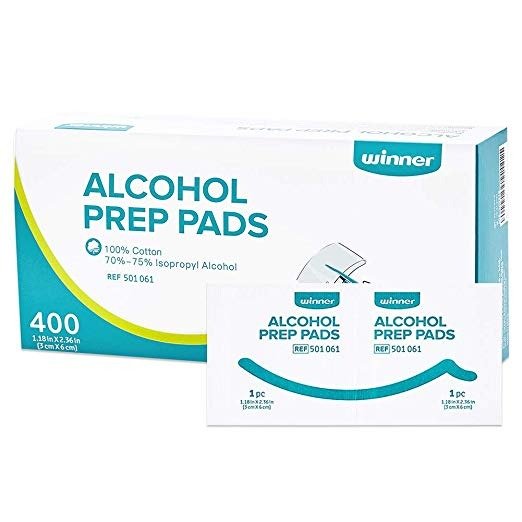 Sterile Alcohol Prep Pads, 4-Ply Square Cotton Pads Well-Saturated in Alcohol, 400 Alcohol Wipes (1.18” X 2.36”)