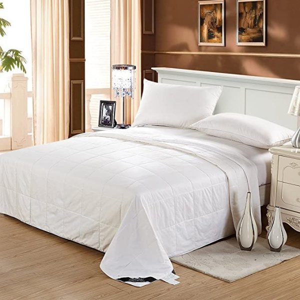100% Silk Duvet/Comforter Queen, White, Cool for Summer, Warm for Fall&Winter, Machine Washable Long Strand Silk Quilt, 100% Cotton Cover-Oeko-Tex Quality Certified-0.55kg, Twin 67’’x87inch’’