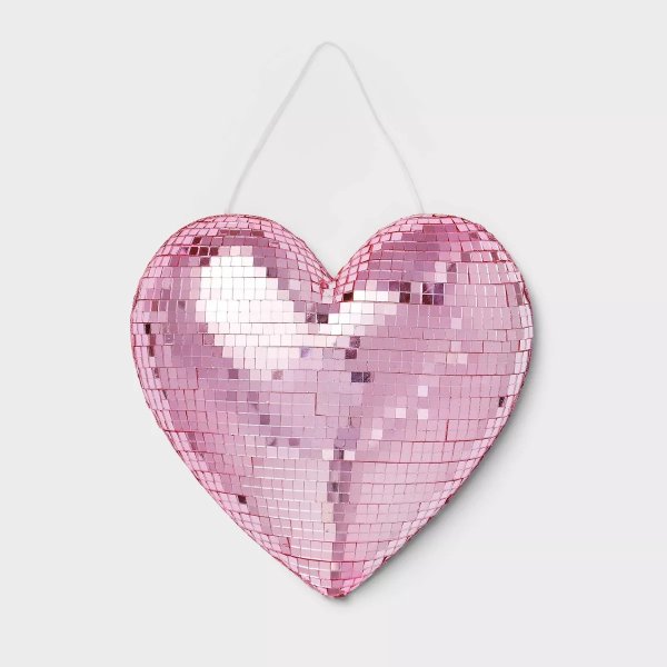 9"x9" Hanging Valentine Wall Art Pink Heart Disco Ball - Spritz™