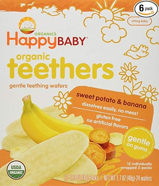 Gentle Teethers Organic Teething Wafers Banana Sweet Potato, 12 Count Box(Pack of 6) Soothing Rice Cookies for Teething Babies Dissolves Easily Organic Gluten Free No Artificial Flavor