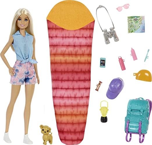 It Takes Two Doll & Accessories, Malibu Camping Playset with Doll, Pet Puppy & 10+ Accessories Including Sleeping Bag