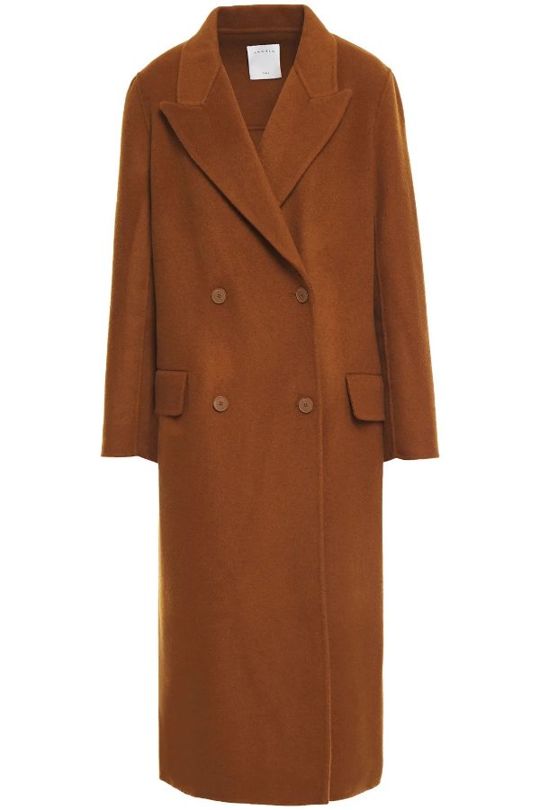 Hazeen double-breasted fringe-trimmed wool-blend felt coat