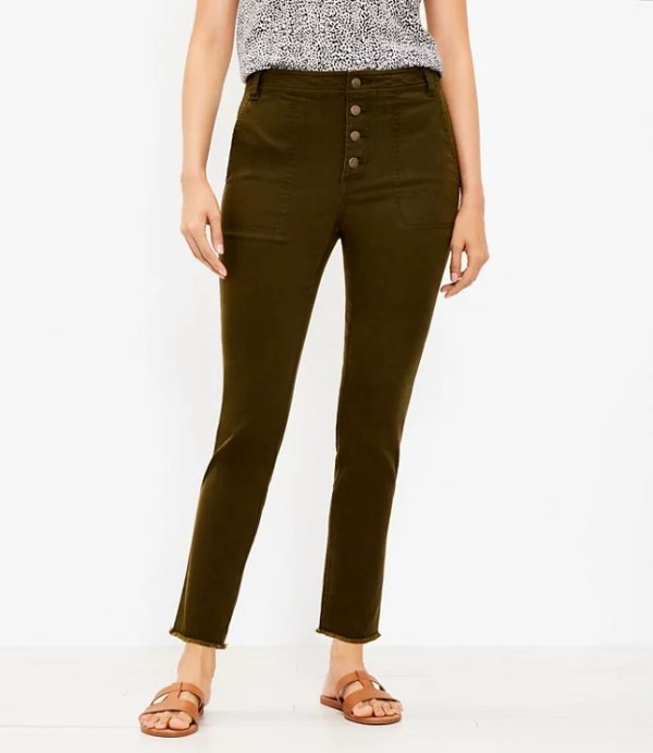 Curvy Button Front High Rise Skinny Ankle Pants | LOFT
