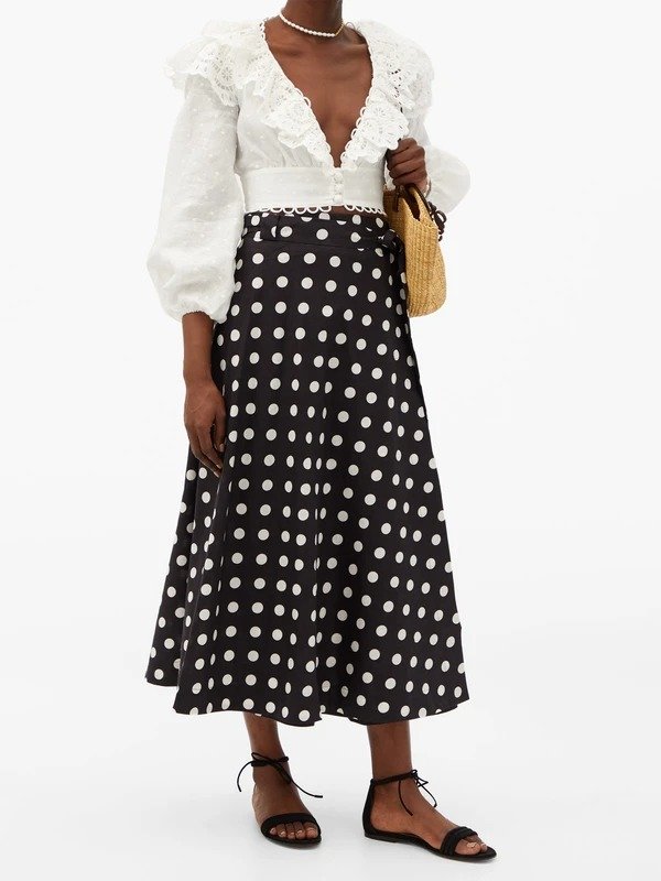 Bellitude polka-dot linen-blend midi skirt | Zimmermann | MATCHESFASHION US