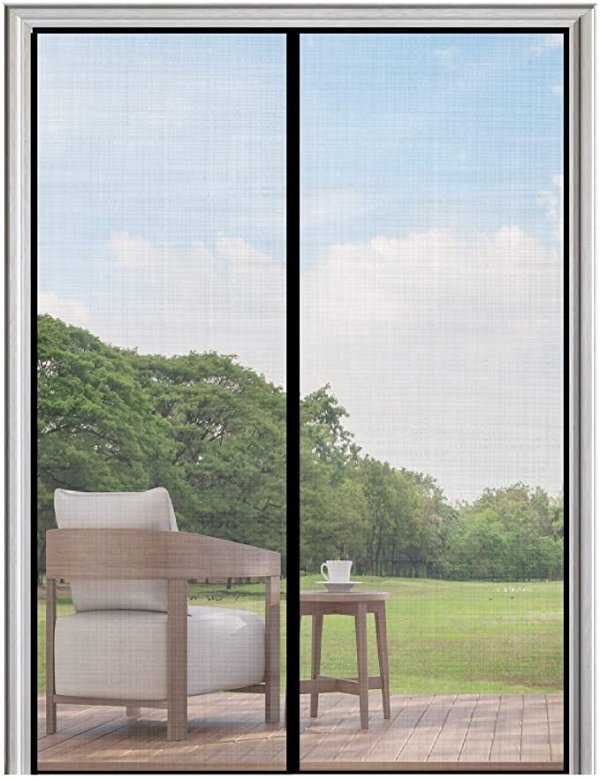 YUFER Magnetic Screen Door 60×80 Inch Reinforced Fiberglass Mesh Curtain Patio Door Screen Full Frame with Hook&Loop - Fits Door Size up to 60''x80'' Max