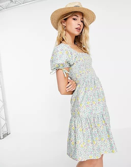printed cotton smock dress in floral print