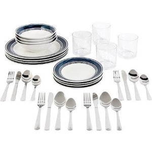 Gibson Home Basic Living 32-Piece Combo Set, Blue Banded