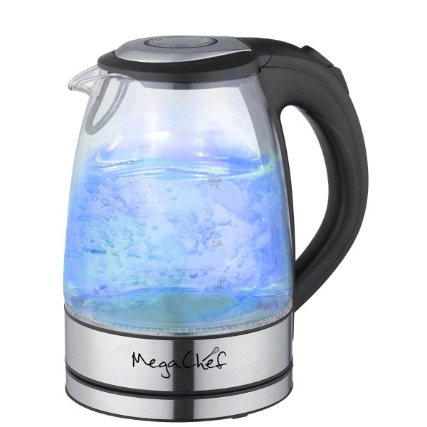 Megachef Stainless Steel Light Up Tea Kettle, 1.7L, Clear Glass