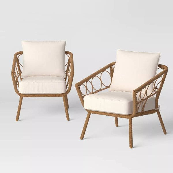 2pc Britanna Outdoor Patio Chairs, Club Chairs Natural - Threshold™