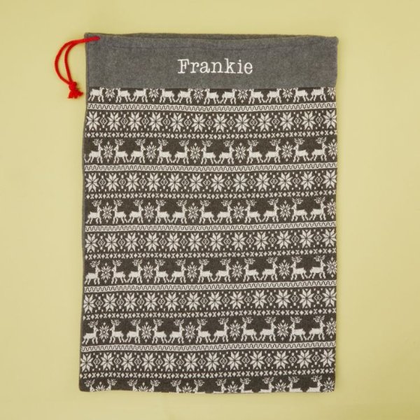Personalized Gray Fairisle Christmas Sack Welcome %1