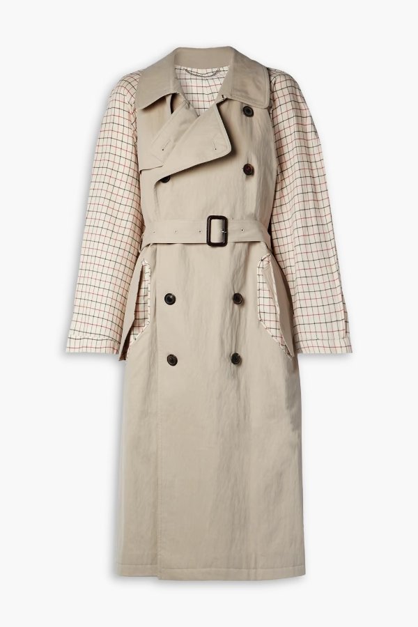 Belted checked cotton-blend twill and gabardine trench coat