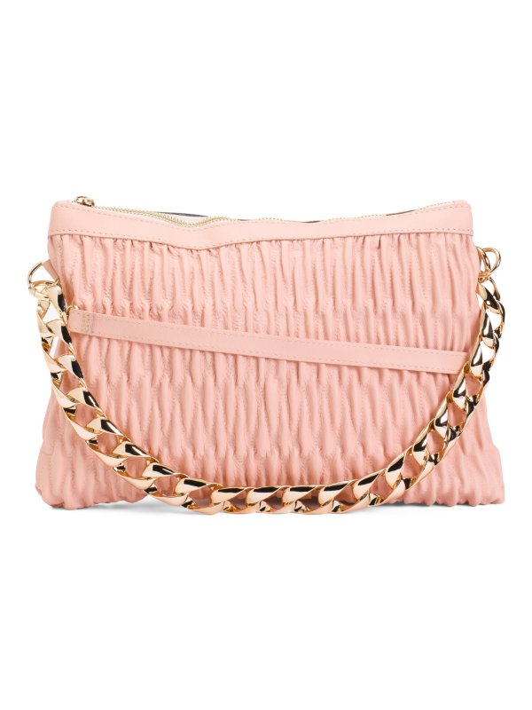 Made In Italy Chain Strap Textured Leather Crossbody