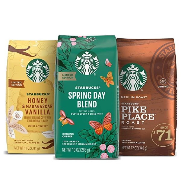Medium Roast Ground Coffee — Spring Variety Pack — No Artificial Flavors — 3 bags (10, 11, 12 oz)