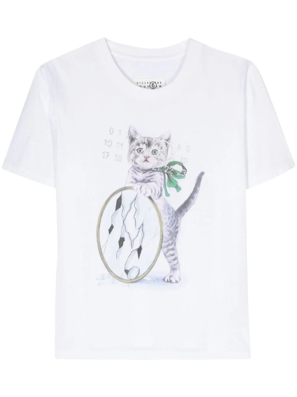 Cat-print cotton T-shirt