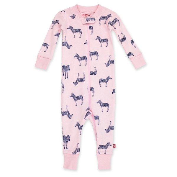 Zebra Organic Cotton Sleeper - Baby Pink