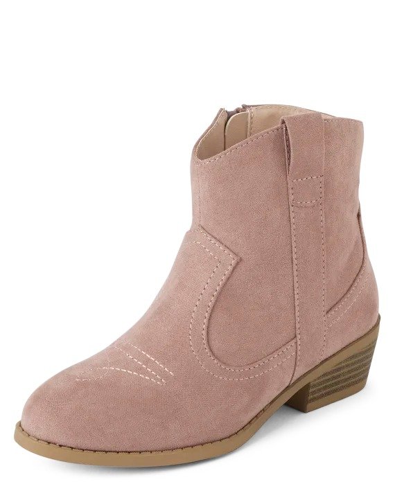 Girls Faux Suede Cowgirl Booties - blush
