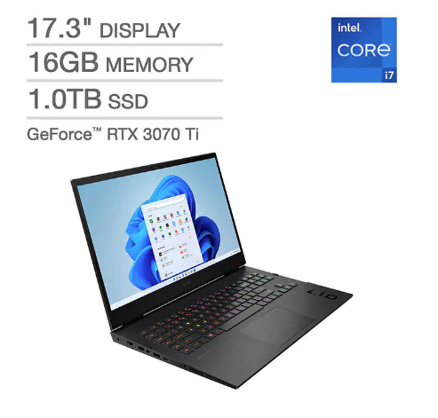 HP OMEN 17.3" Gaming Laptop 12th Gen Intel Core i7-12700H - GeForce RTX 3070 Ti - (2560 x 1440) 165Hz - Windows 11