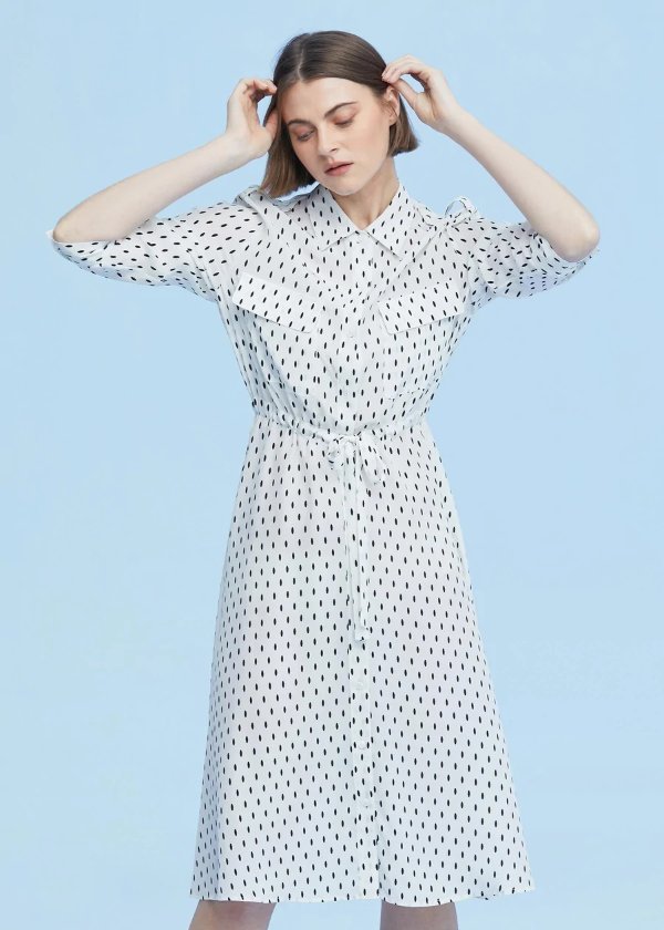 Polka dot midi shirt dress Oval Dots On White