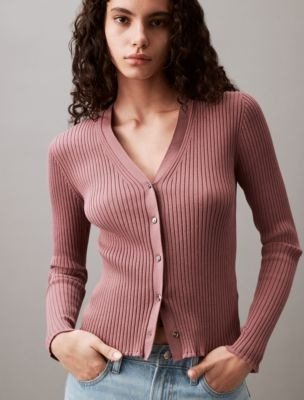 Smooth Cotton Rib Sweater Cardigan
