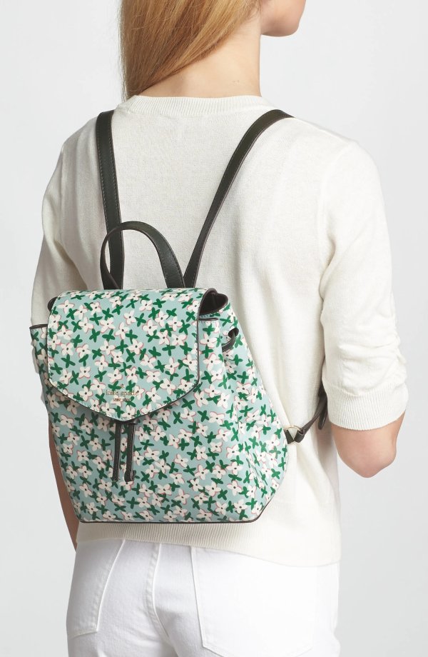 medium flower print leather flap backpack
