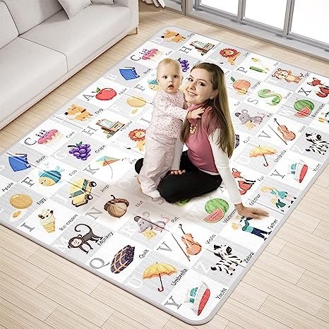Pufeng Baby Play Mat 79" X 59", Reversible Foldable Baby Playmat, Waterproof Anti-Slip Foam Floor Playmat Non-Toxic Portable Baby Crawling Mat for Infants, Toddler, Kids, Indoor Outdoor Use