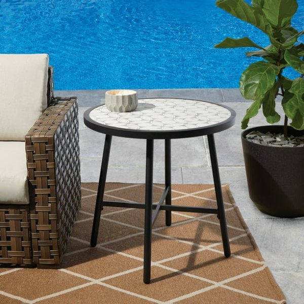 Newport 27.95" Bistro Table with Tile Top, Gray