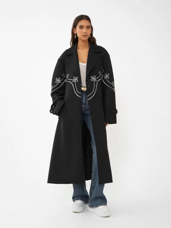 Embroidered long trench coat