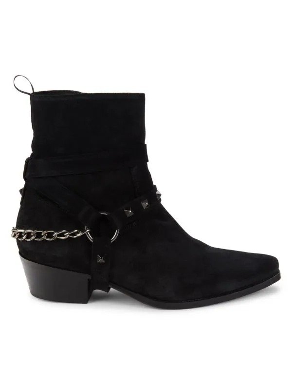 Chain Trim Suede Ankle Boots