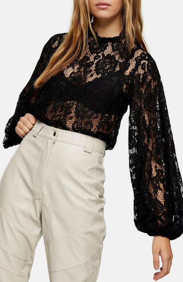 Volume Sleeve Floral Lace Blouse