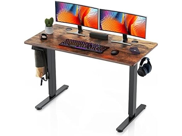 Sweetcrispy 48 x 24in Adjustable Height Electric Standing Computer Home Office Desk Ergonomic Workstation with 3 Memory Controller, 48"x24", Rustic Brown+Black