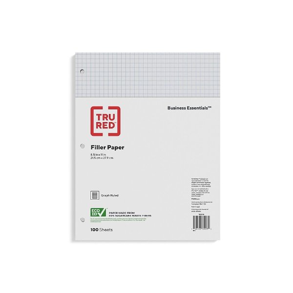 TRU RED™ Graph Ruled Filler Paper, 8.5" x 11", White, 100 Sheets/Pack (TR25139)