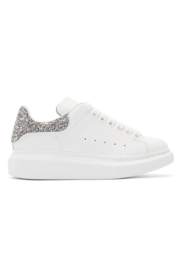 SSENSE Exclusive White & Silver Glitter Oversized Sneakers
