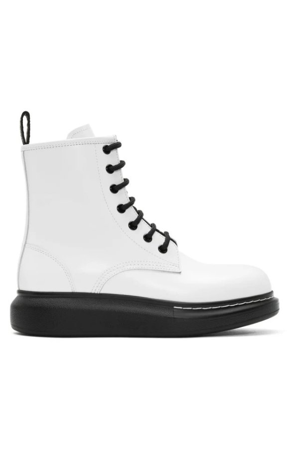 White Hybrid Lace-Up Boots