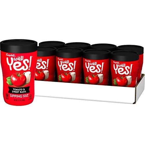 Well Yes! Sipping Soup, Vegetable Soup On The Go, Tomato & Sweet Basil, 11.2 Oz, Pack of 8