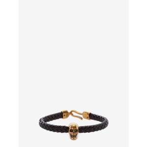 Alexander McQueenMen's Skull Leather Bracelet in Black