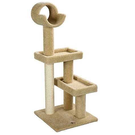 Premium Carpeted Beige Cat Tree Furniture with Sisal Covered Post, 50" H | Petco