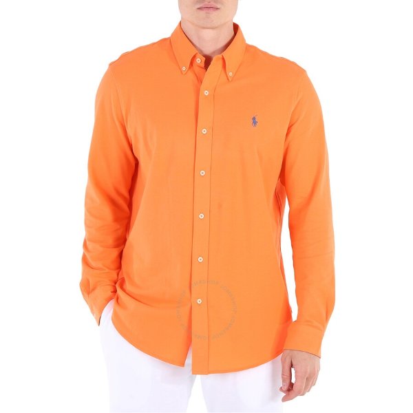 Men's Orange Featherweight Logo Embroidered Button-Down Shirt