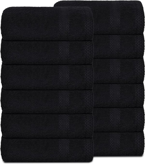 Ultra Soft 12-Piece Washcloths Set 13x13-100% Ringspun Cotton - Durable & Highly Absorbent Face Towels - Ideal for use in Bathroom, Kitchen, Gym, Spa & General Cleaning - Black
