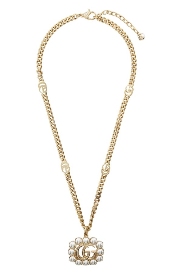 Gold Pearl Double G Necklace