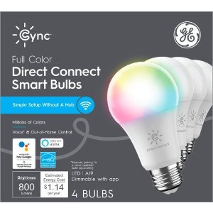 GECync Direct Connect Light Bulbs (4 A19 LED Color Changing Light Bulbs)