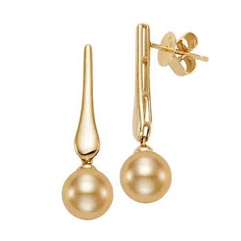 Golden South Sea Cultured 8-9mm Pearl 14kt Yellow Gold Earrings