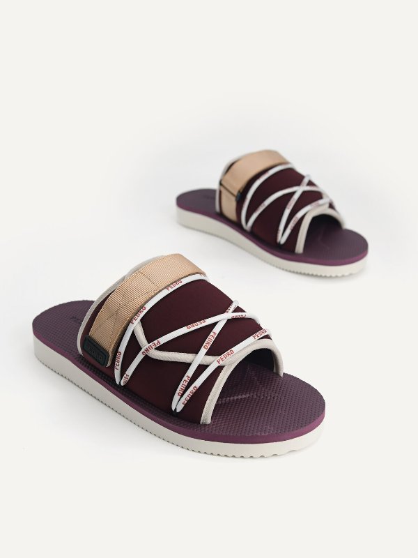 Casual Slides with Lace Detail - Maroon