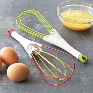 Joseph Joseph 20073 Twist Whisk 2-in-1 Balloon and Flat Whisk Silicone Coated Steel Wire, 11.5-Inch, Multicolored