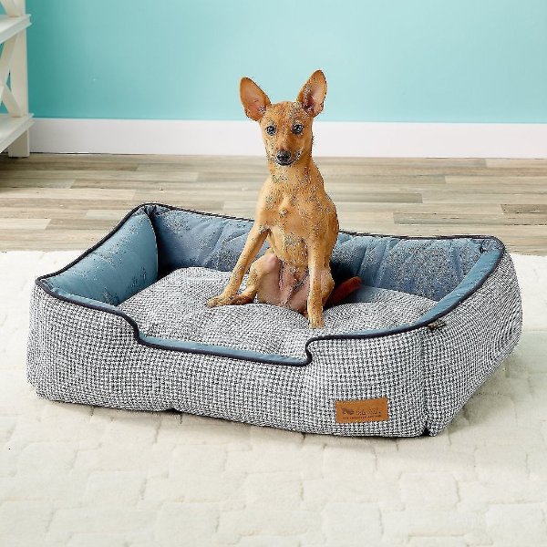Houndstooth Bolster Cat & Dog Bed w/Removable Cover, Blue/White, Medium - Chewy.com