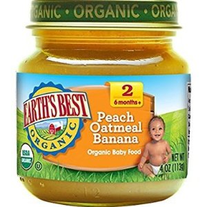 Earth's Best Organic Stage 2 Baby Food, Peach Oatmeal Banana, 4 Ounce Jars, Pack of 12